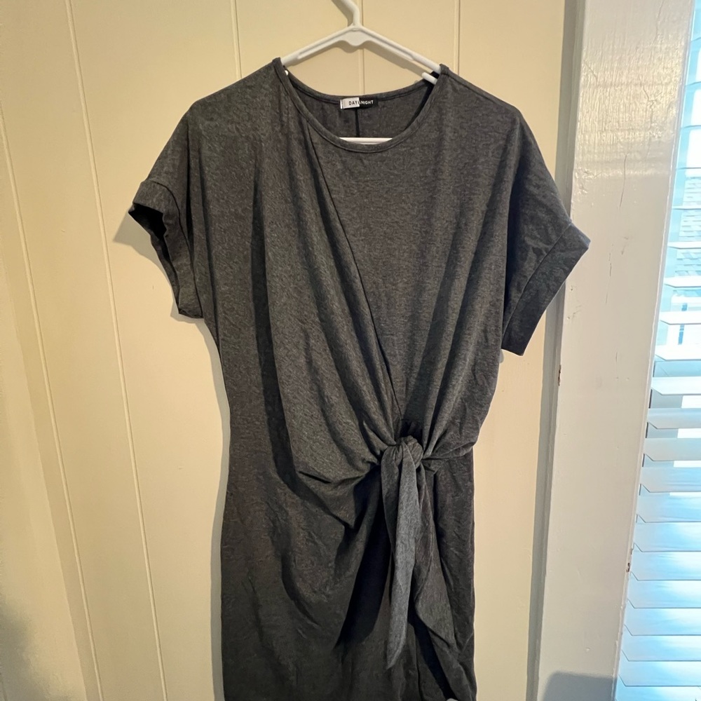 Gray tie, cotton T-shirt dress